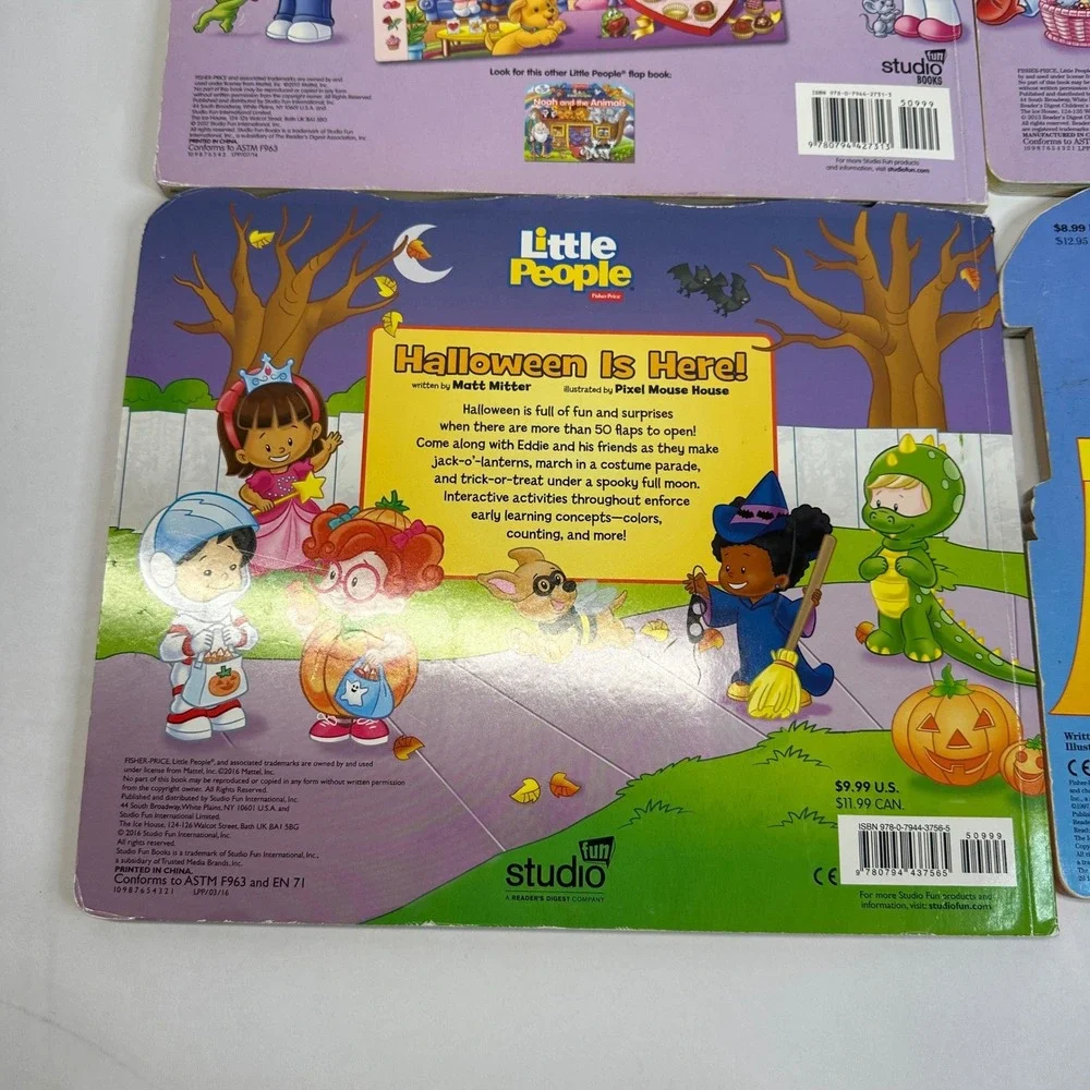Fisher-Price Little People Lift-the-Flap Board Books Set of 4 Halloween Easter